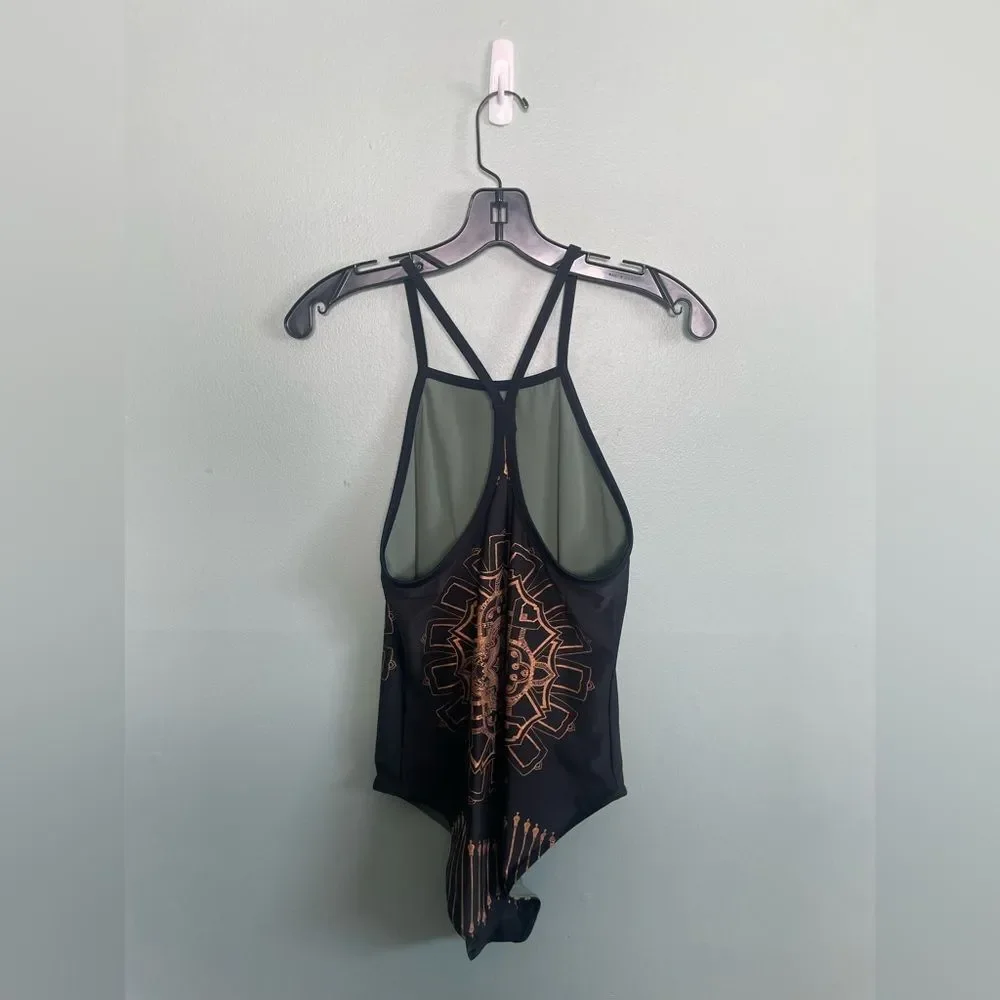 Women’s Gold/Metallic Geometric Reversible One Piece Bathing Suit Swimsuit M